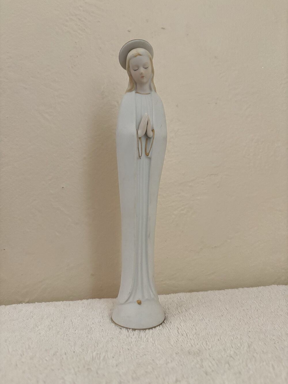 Virgin Mary Figurine Vintage White Bisque 9” MCM Napco Japan